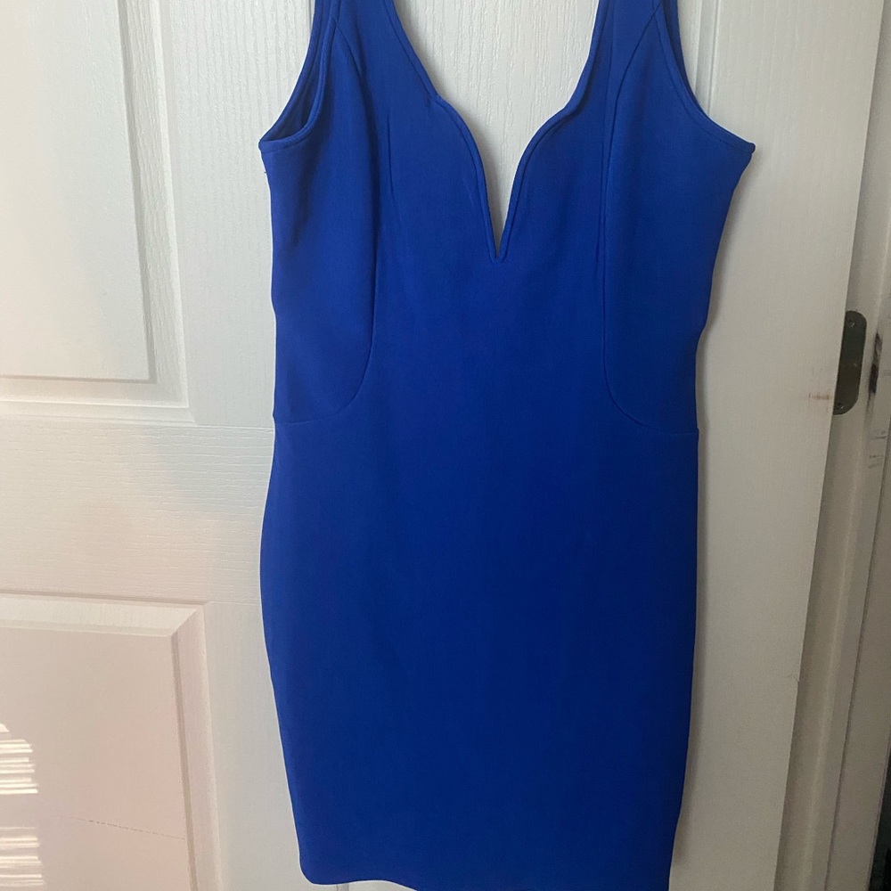 Cobalt blue mini dress with low neckline& low back